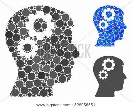 Brain Gears Composition Of Small Circles In Various Sizes And Shades, Based On Brain Gears Icon. Vec