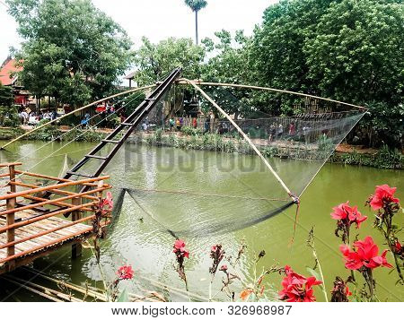 Phranakhon Si Ayutthaya, Thailand - June 30 2019: Ayothaya Floating Market With Fishing Equipment.