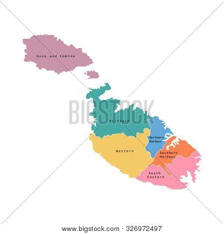 Vector Illustration Of Malta Districts Map. Vector Map.