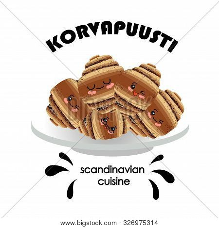 Scandinavian Cuisine. Finnish Brown Buns Korvapuusti - Swedish Translation .