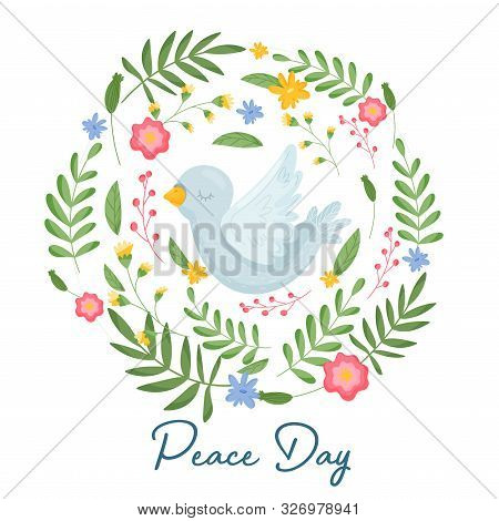 Cute White Dove Symbol Surrounded By Floral Frame Illustration
