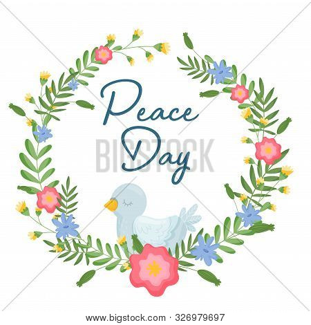 Cute White Dove Symbol Surrounded By Floral Frame Illustration