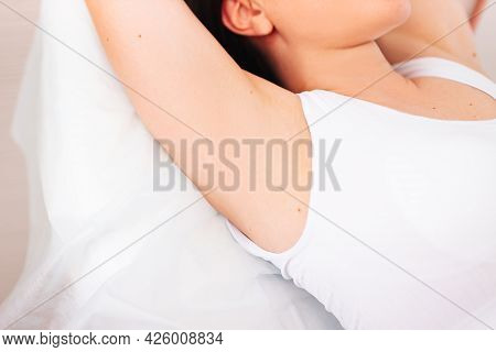 Epilation Of The Armpits A Woman Shows Her Armpits. Body Care Beauty Women Relaxing Display Of Armpi