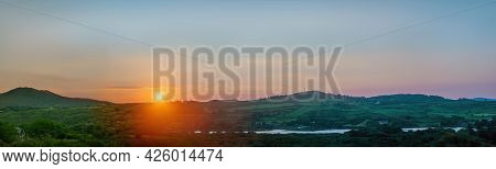 Panoramic View Looking From Lowertown South Toward Long Island Side In Summer On Beautiful Sunrise. 