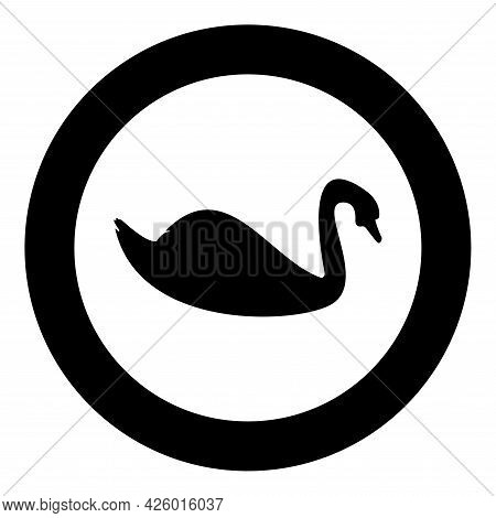 Swan Bird Waterbird Silhouette In Circle Round Black Color Vector Illustration Solid Outline Style S