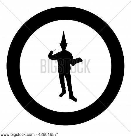 Wizard Holds Magic Wand Trick Book Waving Sorcery Concept Magician Sorcerer Fantasy Person Warlock M