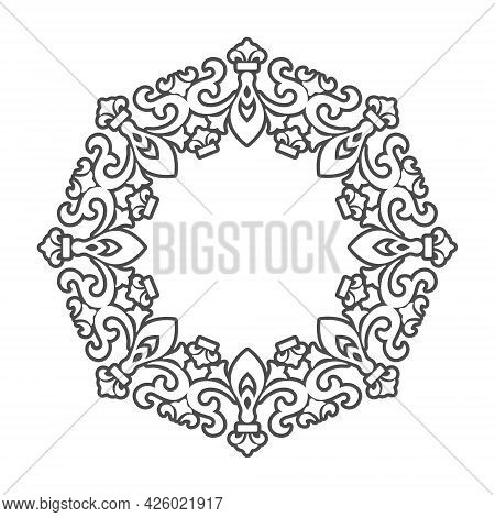 Template For A Decorative Frame With A Place For Text. Golden Round Openwork Ornament For Invitation
