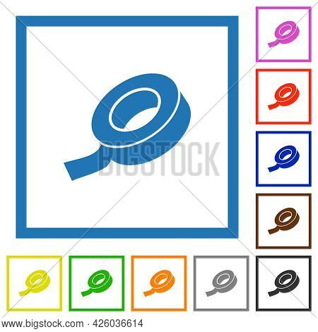 Insulating Tape Flat Color Icons In Square Frames On White Background