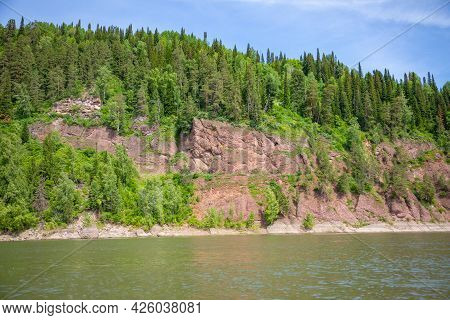 River Tom Flowing Through The Taiga Forests, South Siberia, Russia