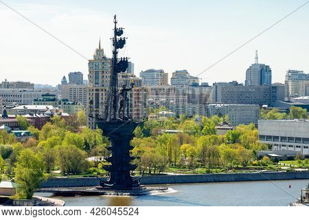 Moscow, Russia - May 10, 2021: View Of The Monument To Peter The Great From The Moscow River. Panora