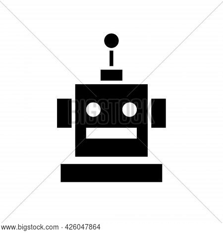 Cheerfull Robot Head. Black Vector Icon Isolated On White Background.