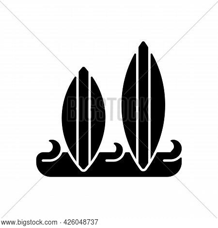 Surfboard Black Glyph Icon. Long, Narrow Board For Surfing Sport Usage. Longboard And Shortboard Typ