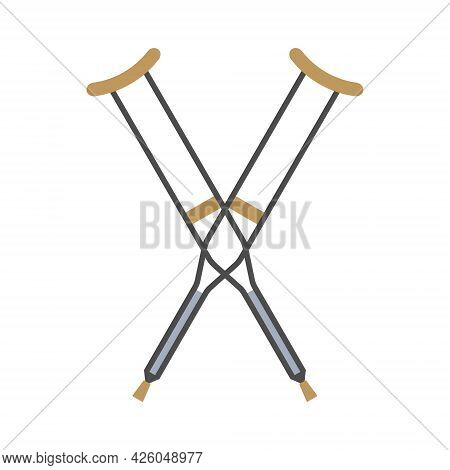 Vector Flat Cartoon Crossed Invalid Crutch Isolated On White Background