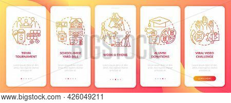 Gathering Money Events Onboarding Mobile App Page Screen. Work-a-thons Walkthrough 5 Steps Graphic I