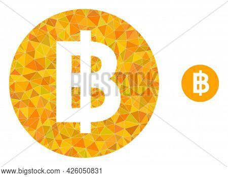 Triangle Bitcoin Coin Polygonal Icon Illustration. Bitcoin Coin Lowpoly Icon Is Filled With Triangle