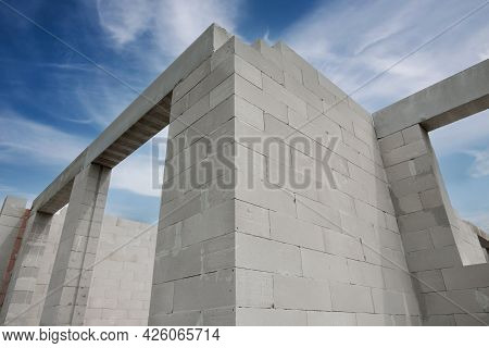 House Under Construction With Autoclaved Aerated Concrete Blocks