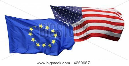 Bandiere degli Stati Uniti d'America e l'UE, isolato su sfondo bianco