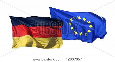 Bandiere della Germania e dell'UE, isolato su sfondo bianco