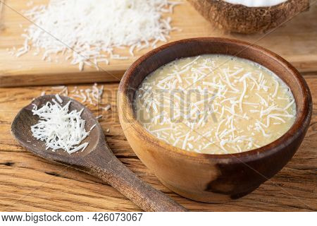 Creamy Cocada, Traditional Brazilian Coconut Candy With Grated Coconut.