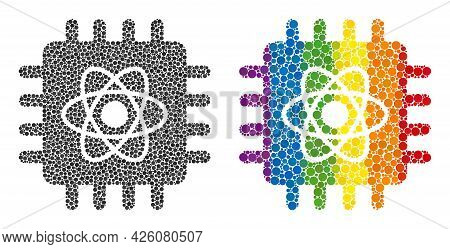 Quantum Computing Collage Icon Of Circle Elements In Different Sizes And Rainbow Color Tones. A Dott