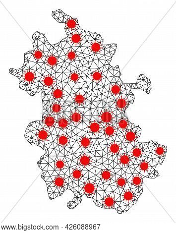 Wire Frame Polygonal Map Of Anhui Province Under Infection. Vector Structure Is Created From Map Of 