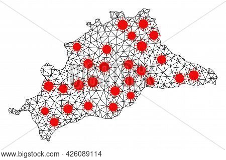 Wire Frame Polygonal Map Of Malaga Province Under Lockdown. Vector Model Is Created From Map Of Mala