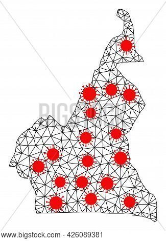 Wire Frame Polygonal Map Of Cameroon Under Outbreak. Vector Structure Is Created From Map Of Cameroo