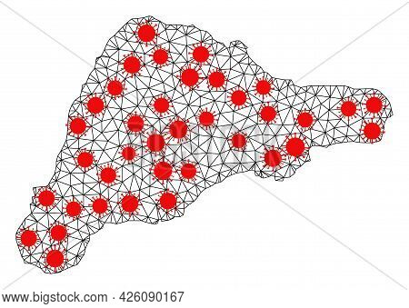 Wire Frame Polygonal Map Of Easter Island Under Infection. Vector Model Is Created From Map Of Easte