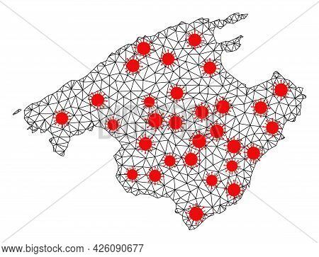 Mesh Polygonal Map Of Majorca Under Outbreak. Vector Structure Is Created From Map Of Majorca With R