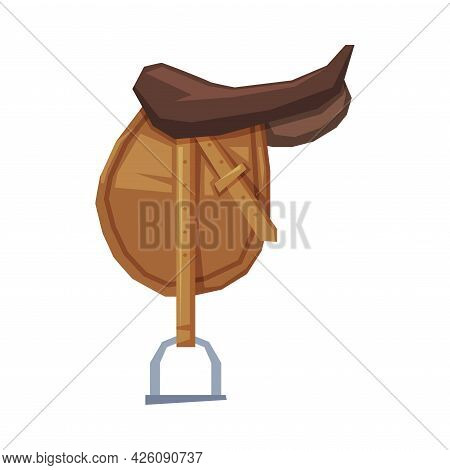 Leather Saddle Equestrian Sports Ammunition Vector Illustration On White Background.