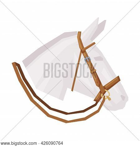 Side View Of Horse Head With Leather Bridle, Equestrian Sports Ammunition Vector Illustration