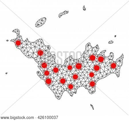 Mesh Polygonal Map Of Saint Barthelemy Under Outbreak. Vector Structure Is Created From Map Of Saint