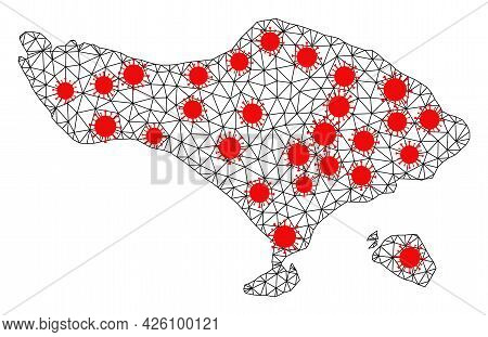 Wire Frame Polygonal Map Of Bali Island Under Lockdown. Vector Model Is Created From Map Of Bali Isl