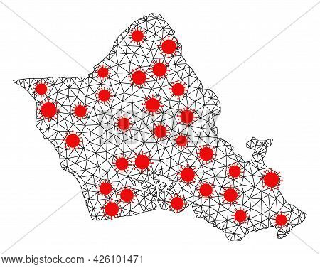 Network Polygonal Map Of Oahu Island Under Outbreak. Vector Model Is Created From Map Of Oahu Island