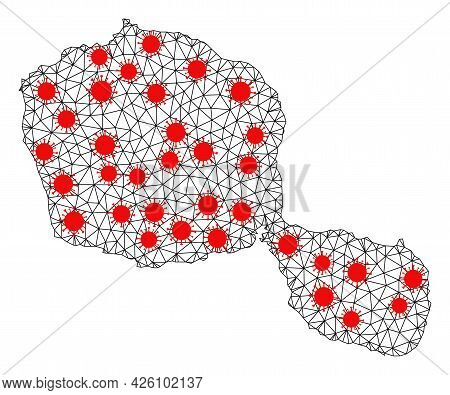 Wire Frame Polygonal Map Of Tahiti Island Under Infection. Vector Model Is Created From Map Of Tahit