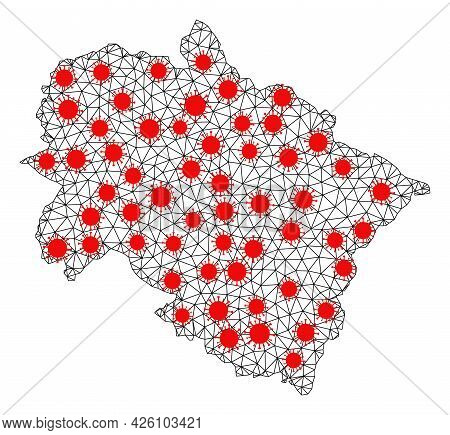 Mesh Polygonal Map Of Uttarakhand State Under Lockdown. Vector Structure Is Created From Map Of Utta