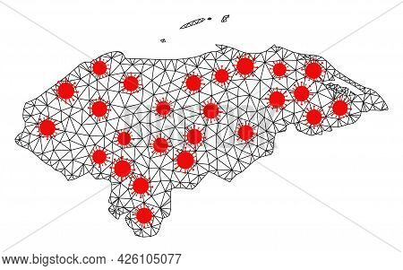 Wire Frame Polygonal Map Of Honduras Under Lockdown. Vector Model Is Created From Map Of Honduras Wi
