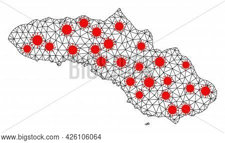 Wire Frame Polygonal Map Of Sumba Island Under Outbreak. Vector Structure Is Created From Map Of Sum