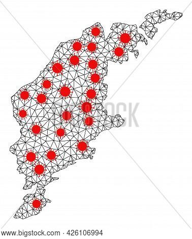 Mesh Polygonal Map Of Gotland Island Under Infection. Vector Model Is Created From Map Of Gotland Is