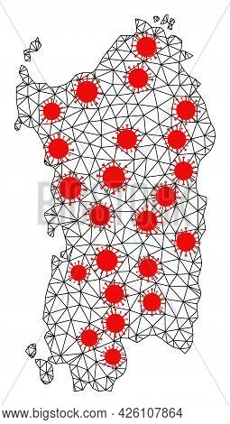 Wire Frame Polygonal Map Of Sardinia Region Under Lockdown. Vector Model Is Created From Map Of Sard