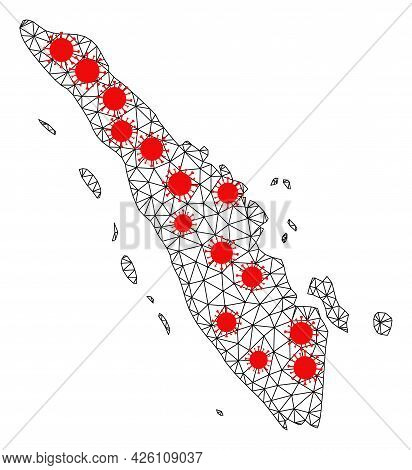 Network Polygonal Map Of Sumatra Island Under Infection. Vector Structure Is Created From Map Of Sum