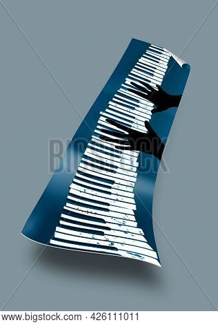 Hands Are Seen On A Well Worn And Paint Spattered Piano Keyboard Poster. This Is A 3-d Illustration.