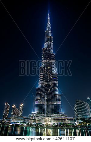 Vista sul Burj Khalifa, Dubai, Emirati Arabi Uniti, di notte