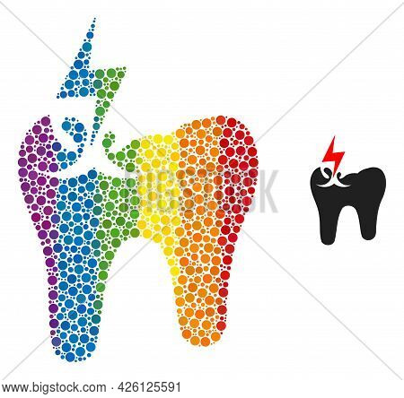 Tooth Crash Composition Icon Of Filled Circles In Different Sizes And Rainbow Colorful Color Tinges.