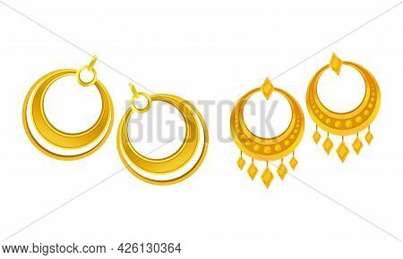 Jewellery Or Jewelry Item As Personal Adornment With Earrings Vector Set