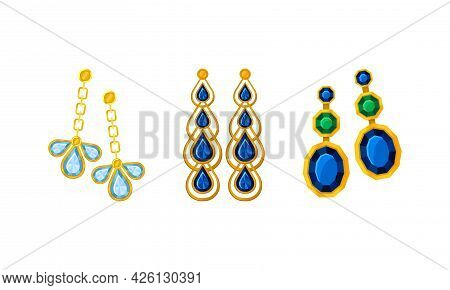 Jewellery Or Jewelry Item As Personal Adornment With Earrings Vector Set