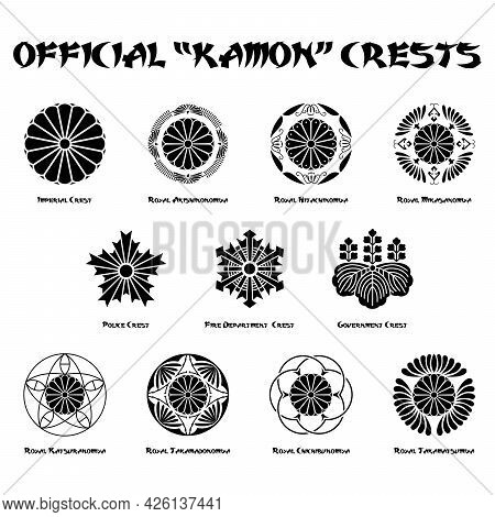 Official Representative Japanese Kamon Crests On White Background
