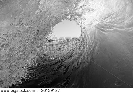 Ocean Wave Water Photography Surfing Surfer Tube Ride View Inside Out Black And White Mood Perspecti