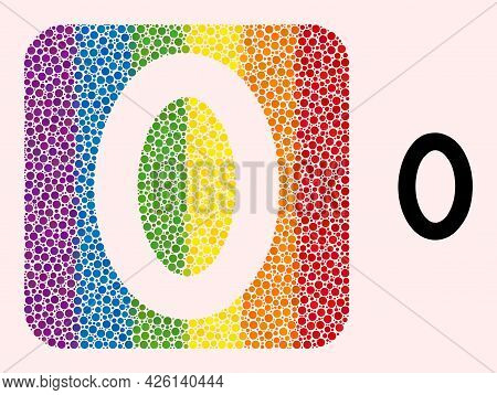 Dot Mosaic Digit Zero Hole Pictogram For Lgbt. Colored Rounded Square Mosaic Is Around Digit Zero Ho
