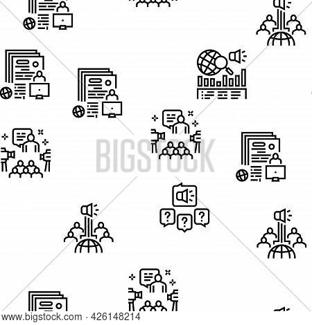 Pr Public Relations Vector Seamless Pattern Thin Line Illustration